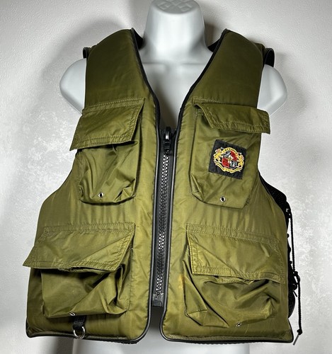 Vintage Stearns Sans Souci Hunt Fishing Vest Life Jacket L 44-46 Olive Green