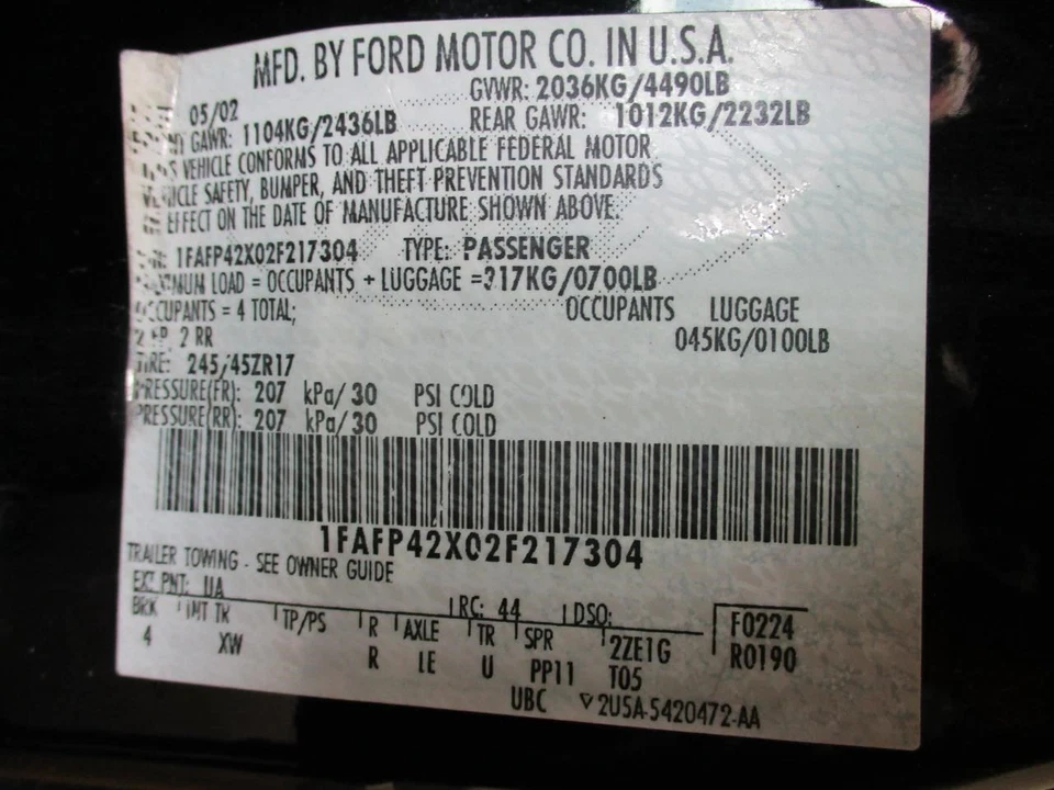 Filtro de aire/caja Ford Mustang 2002 2R3Z 9600-DA 9211 Foto 4 de 4