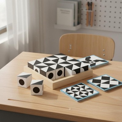 Wooden Pattern Blocks Set Geometric Shape Game Polished Edges for Children