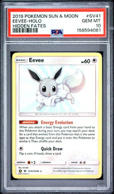 EEVEE SHINY POKEMON SUN & MOON 2019 HIDDEN FATES ENGLISCH #SV41 PSA10