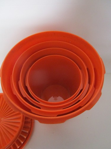 Rare Vintage Modern Orange Nestlling Containers Set of 4 rare excellent - Picture 8 of 9