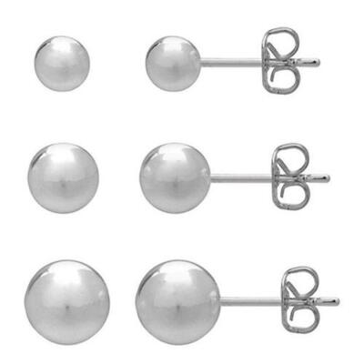 Regal Jewelry Women's Sterling Silver 4/5/6mm (3 Pair) Ball Stud Earrings Set