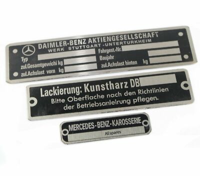 Alloy Set Of 3 Data Plate Fit For Vintage Daimler Mercedes Benz Karosserie