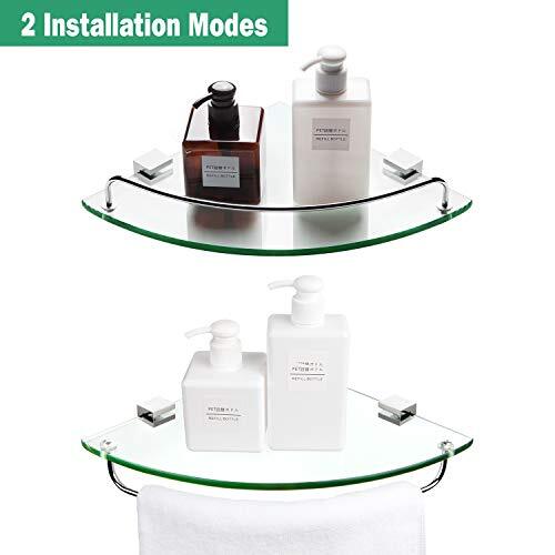 Vdomus Glass Corner Shelf for Bathroom, Tempered Glass Shelf with Rail