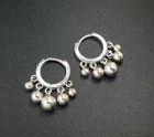 Shiny 925 Sterling Silver Small Hoop Pierced Earrings with Dangling Small Beads