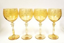 NEW SET OF 4 YELLOW,GOLD WITH VICTORIAN PATTERN WINE GLASS STEM,GOBLET- ITALY