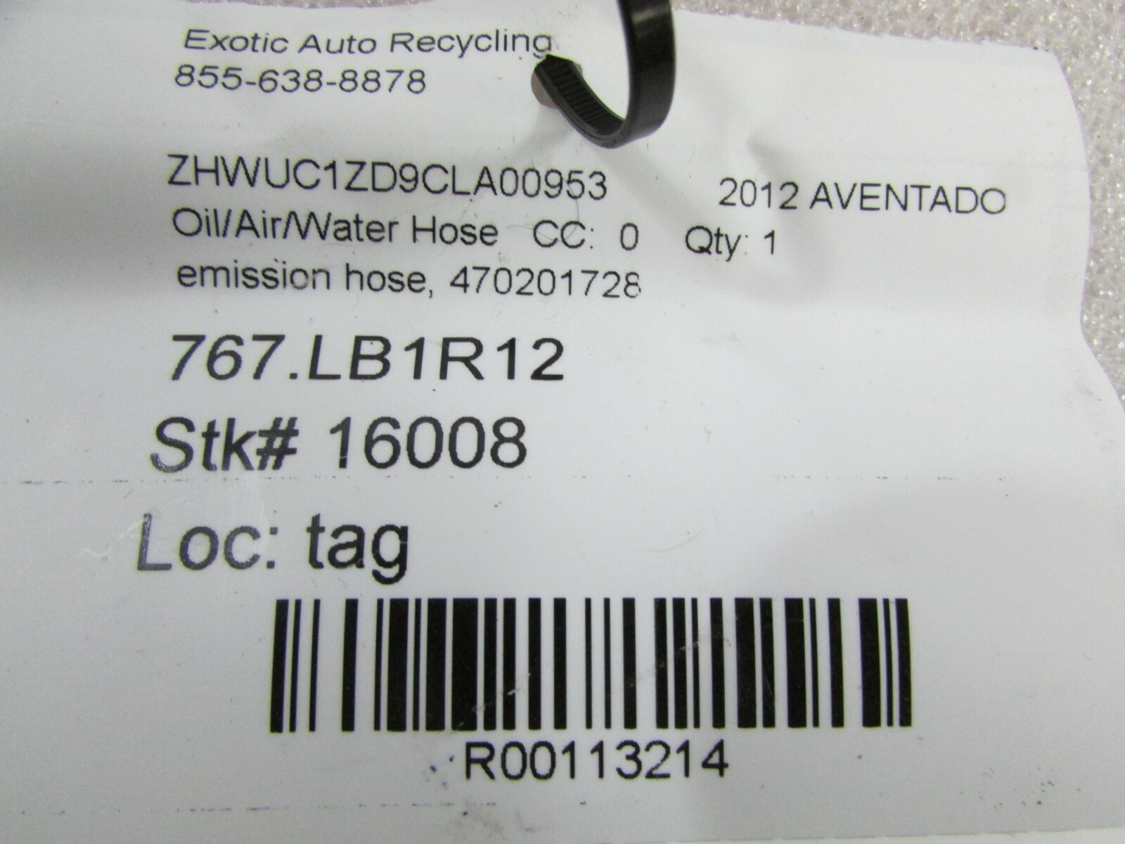 Lamborghini Aventador, Fuel Vapor Emission / Breather Pipe, Used, P/N 470201728
