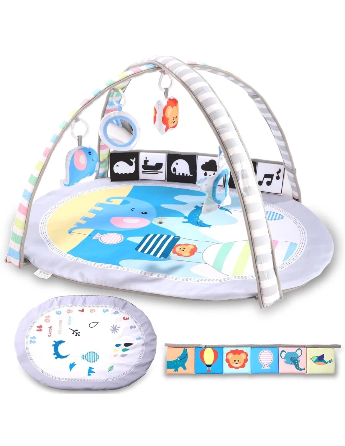 Baby Play Gym Play Mat With 2 Replaceable Washable Covers 5 Toys Jungle Theme