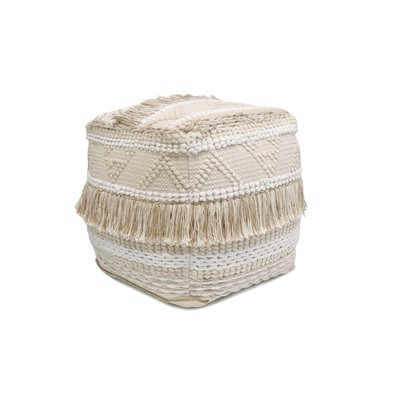 Pasargad Home Grand Canyon Cotton Pouf, Beige Beige/Beige 18''x18''x18''