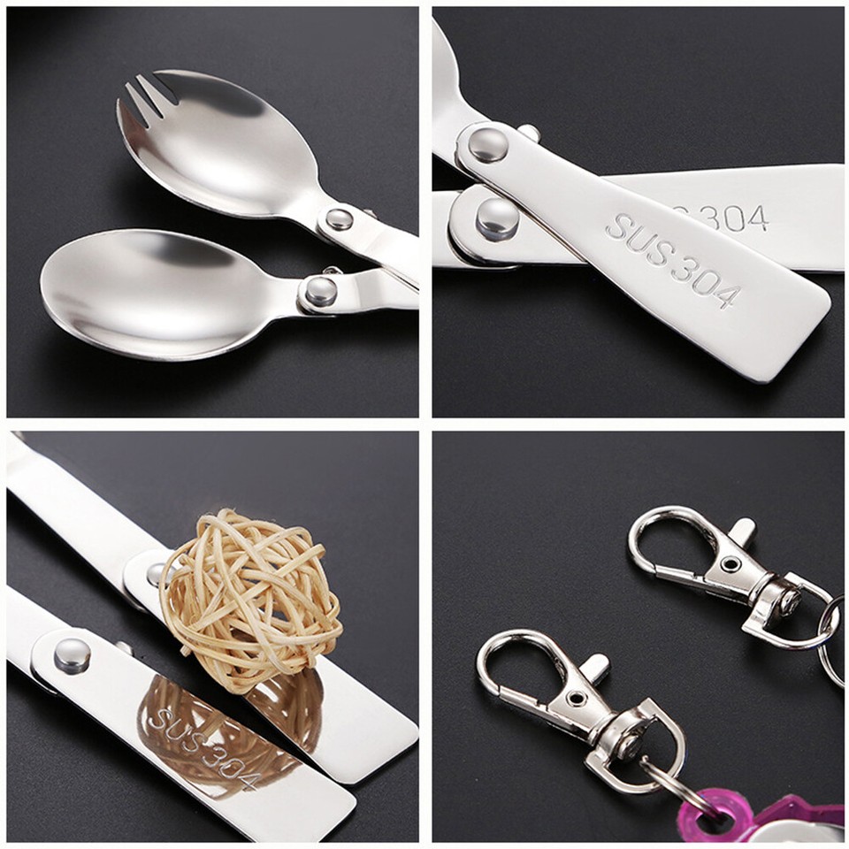 Portable Folding Outdoor Camping Tableware Stainless Steel Knife Fork