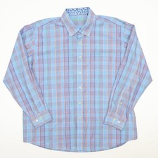 Alan Flusser Mens XL Plaid Longsleeve Button Down Shirt Colorful Blue Flip Cuff