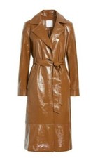 Nwt! Leith Women's Camel Brown Faux Patent Leather Trench Coat Jacket Size Xs