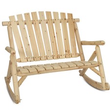 2-Seat Wood Rustic Rocking Bench Outdoor Patio Log Rocker Loveseat Natural