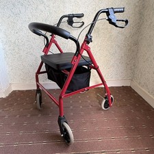 Modern Red Mobility Rollator Walker with Padded Seat and Backrest - Lightly Used