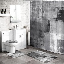 4 Pcs Bathroom Sets with Shower Curtain and Rugs, Abstract Shower Curtain Grey