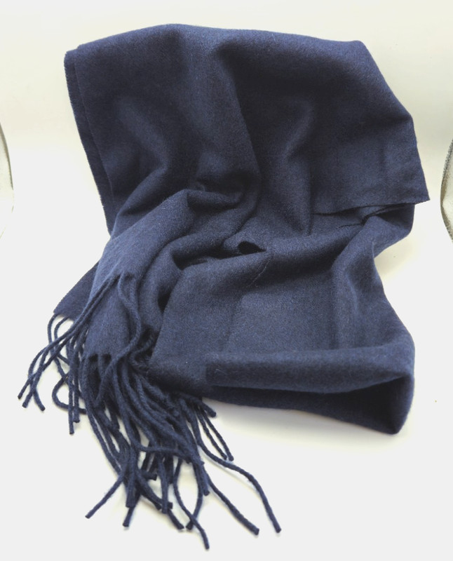 Enzo Mantovani 100% Cashmere Scarf Navy Blue Fringe Unisex w/ Box