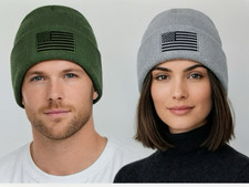 New 2 Pack American Flag Beanie Hat Embroidered USA Patriotic Cuffed Winter Knit