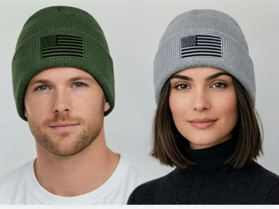 Beach Beanie American Flag Patriotic Slouchy Skull Cap Summer 2 PACK