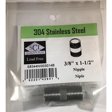 Smith-Cooper 4632100610 Stainless Steel Lead-Free Nipple 3/8 MPT x 1-1/2 L in.