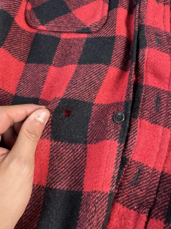 Vintage Towncraft Penneys Jacket Mens Medium Red Black Wool Buffalo Plaid 60s - Image 2 of 4