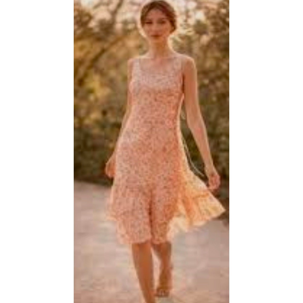 Vintage Petite Sophisticate Fairycore Whimsy Floral 100% Silk Dress Size 10