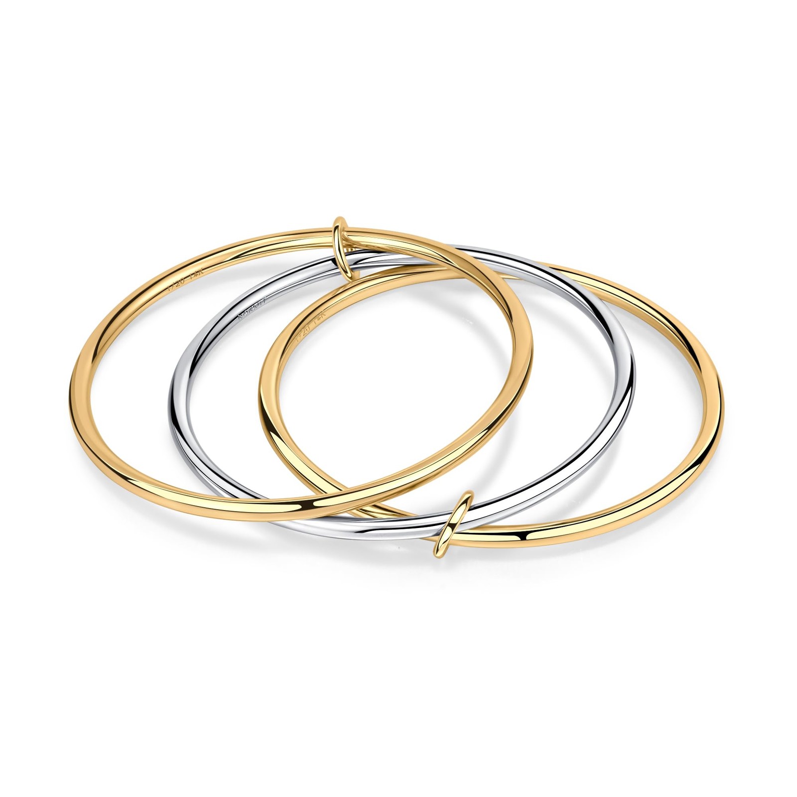 Triple Interlocked Stackable Bangle Bracelets for Women 3-Pack Two-Tone High ...