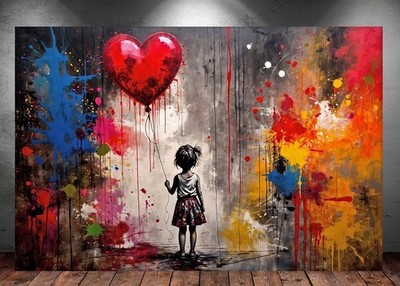 LEINWAND BILDER XXL ABSTRAKT BALLOON GIRL GRAFFITI BANKSY HERZ WAND POSTER P1964