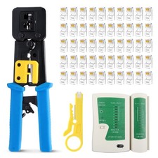 RJ45 Crimp Tool Kit With 50 PCS Pass Through Connectors Tester Stripper Set