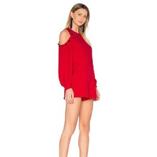 ALEXIS Red Cold Shoulder Button Accent Long Sleeve Shorts Romper Size Medium