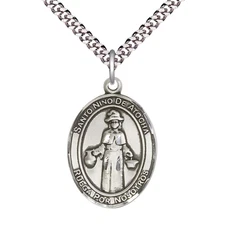 Large Sterling Silver Nino de Atocha Medal Pendant 24" Endless Chain Necklace