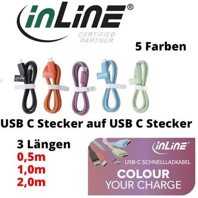 InLine  USB 2.0 Kabel USB-C Schnellladekabel 100W 0,5m - 2m 5 Farben PD bis 20V