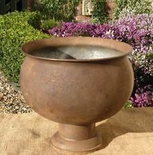 Vintage metal planter pot garden tub urn