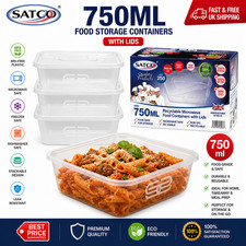 Satco 750ML Clear Plastic Reusable Airtight Food Containers + Lids Multi Buy