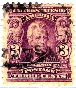 USA 1902 Andrew Jackson 3 Cent Postage Stamp Violet Used Sc 302 SA 491