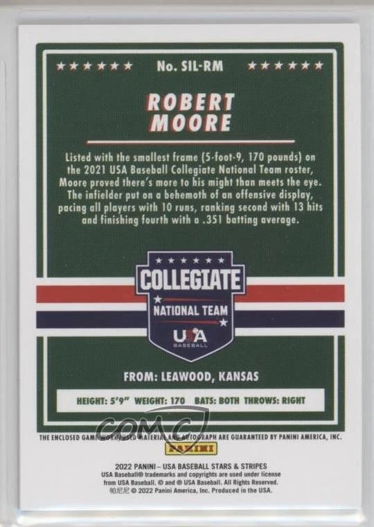 2022 Panini USA Baseball Stars & Stripes Black Gold /75 Robert Moore Auto - Image 2 of 2