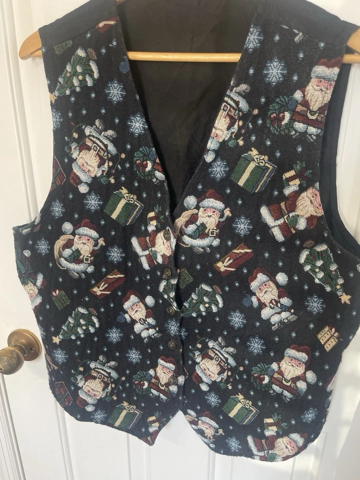 Bobbie Brooks Size XL Christmas Tweed Vintage Santa Claus Christmas Holiday Vest - Image 2 of 4