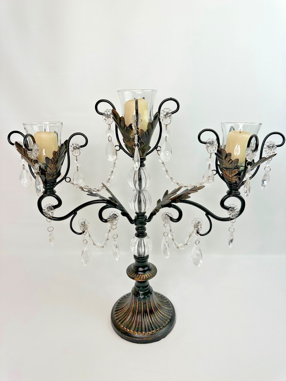 Metal Candelabra with Acrylic Crystals & Chandelier Chains, 
