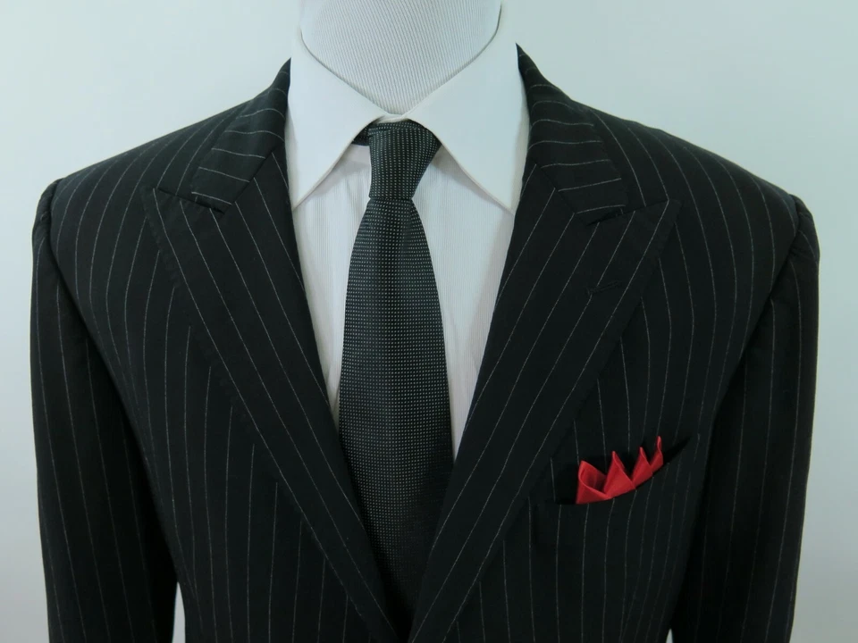 Ralph Lauren 紫色标签男式黑色条纹意大利西装外套夹克运动外套 42 L — 第 2/4 张图片