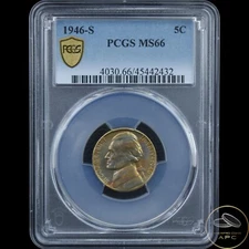 1946 S Jefferson Nickel PCGS MS66 5C Stunning Toning