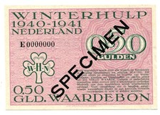 WHW Netherlands WWII Winterhulp WHN Winter Help 0.50 Gulden 1940-41 SPECIMEN E