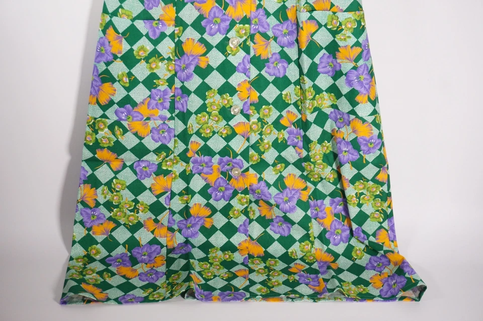 True Vintage Immer Schlank Femmes Robe de Chambre Vert Fleuri 100% Coton Taille - Photo 3/4