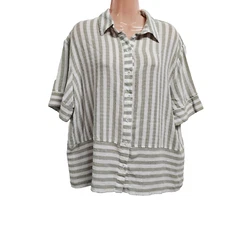 Jane & Delancey Striped Boxy Top Blouse Shirt Women Size L Striped