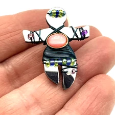 LIZTECH 2001 baby brooch - rare 1.25" hand-crafted infant pin - mirror bead wire