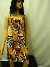 NWOT Sundress Geometric White Black Orange Red Straps Clubwear Beach Petite P/XS