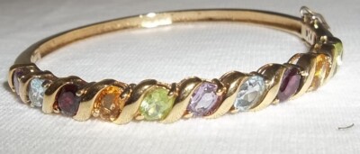 925 Sterling Scharnier Armreif Armband mit 10 wunderschönen Edelsteinen 15,8 Gramm