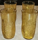 Vintage Anchor Hocking Spring Song Daisy Amber Gold Glass Tumblers Set Of 4