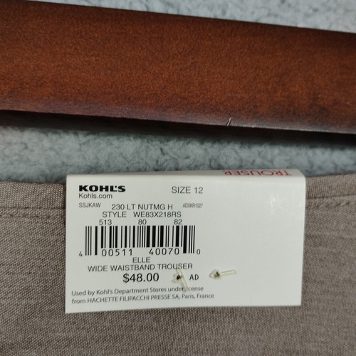 Elle Trouser Womens 12 Light Nutmeg Mid Rise Dress Pants Wide Waist Stretch NEW - Picture 6 of 13