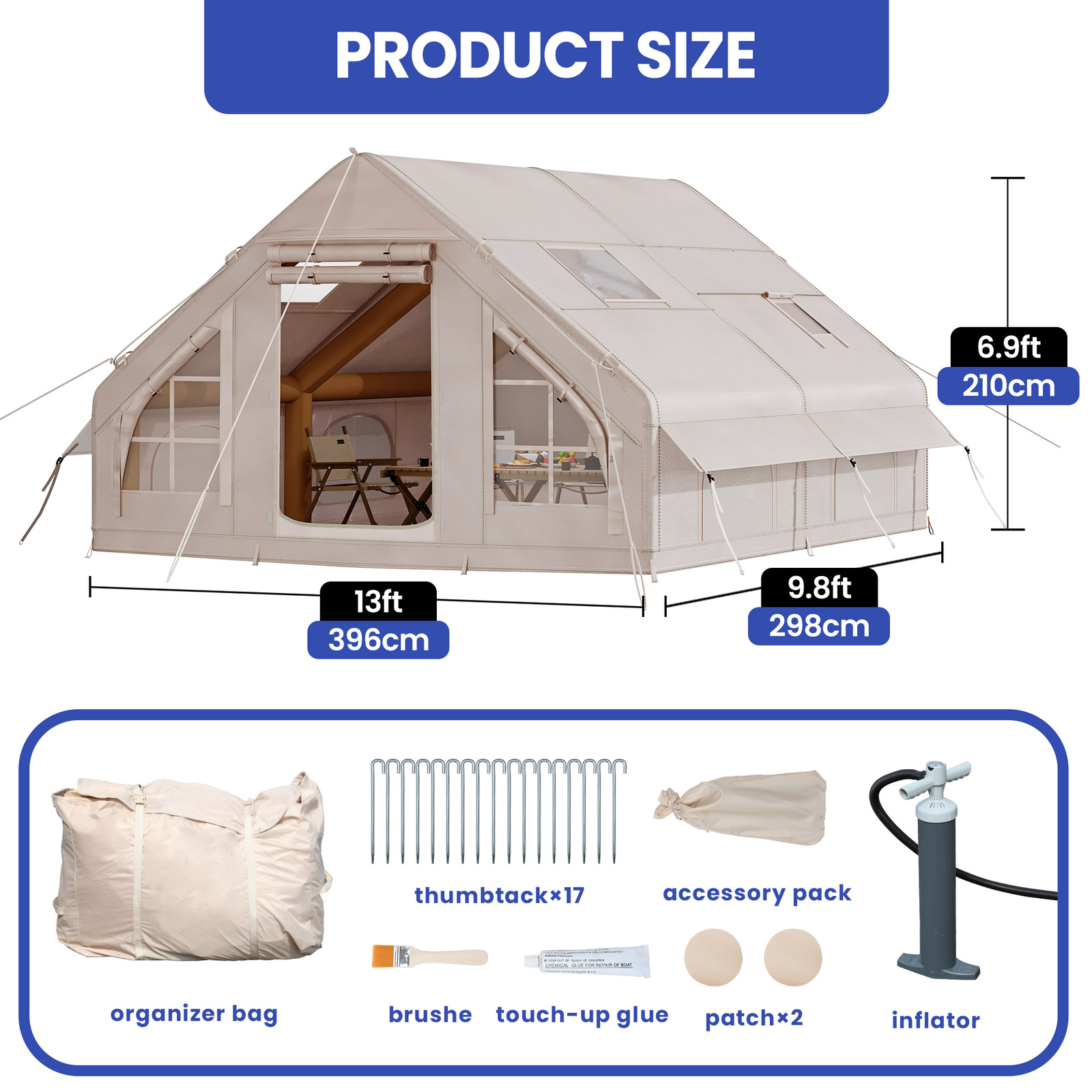 8 Person Portable Inflatable Camping Hiking Tent Waterproof w/ Stove Jack Window