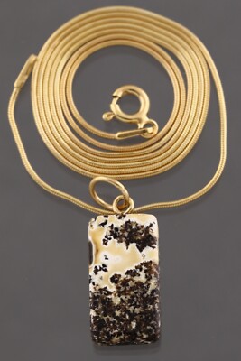 Genuine BALTIC AMBER White Blue Gold Plated Silver CHAIN Pendant 3.3g 221109-5