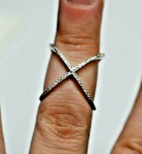 .925 Sterling Silver Cubic Zirconia "X" Crisscross Ring Sz 4.5 GM China